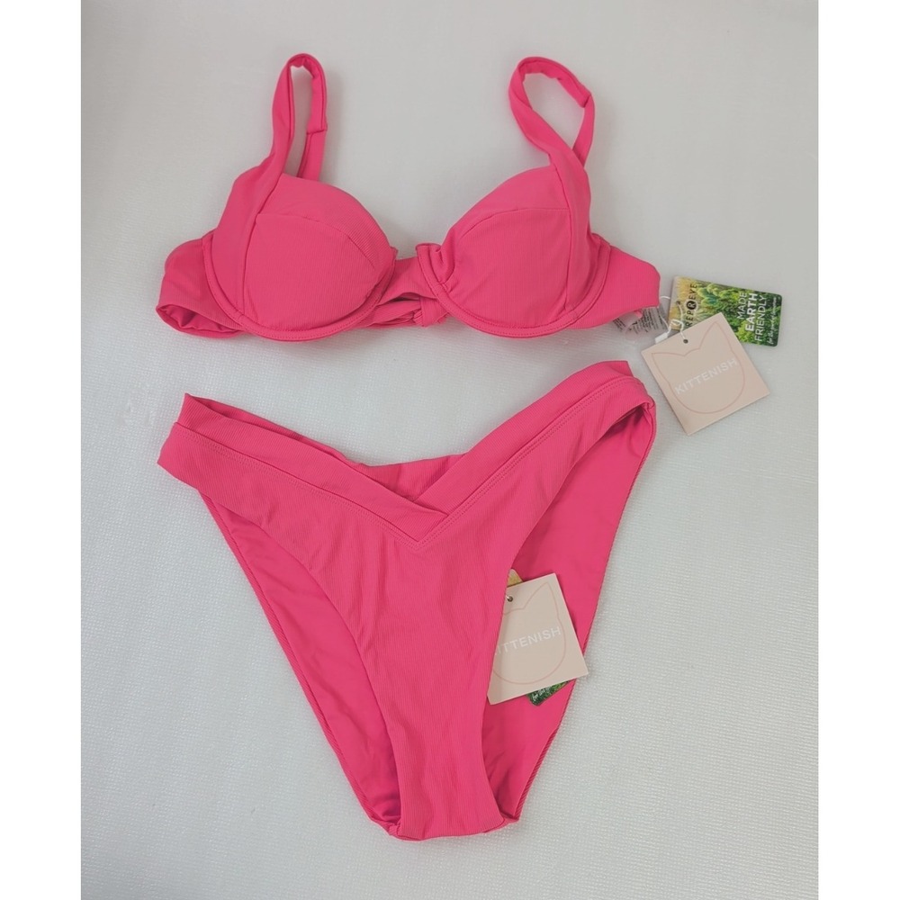 Kittenish Bikini Swim Set Womens Large Pink Cheeky High Cut Beach Pool Vacation